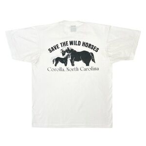 Single Stitch Vintage Made in USA Save The Wild Horses White T-Shirt sz L